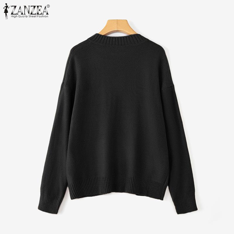 ZANZEA Autumn Women V Neck Long Sleeve Solid Color Casual Loose Sweaters Jumpers