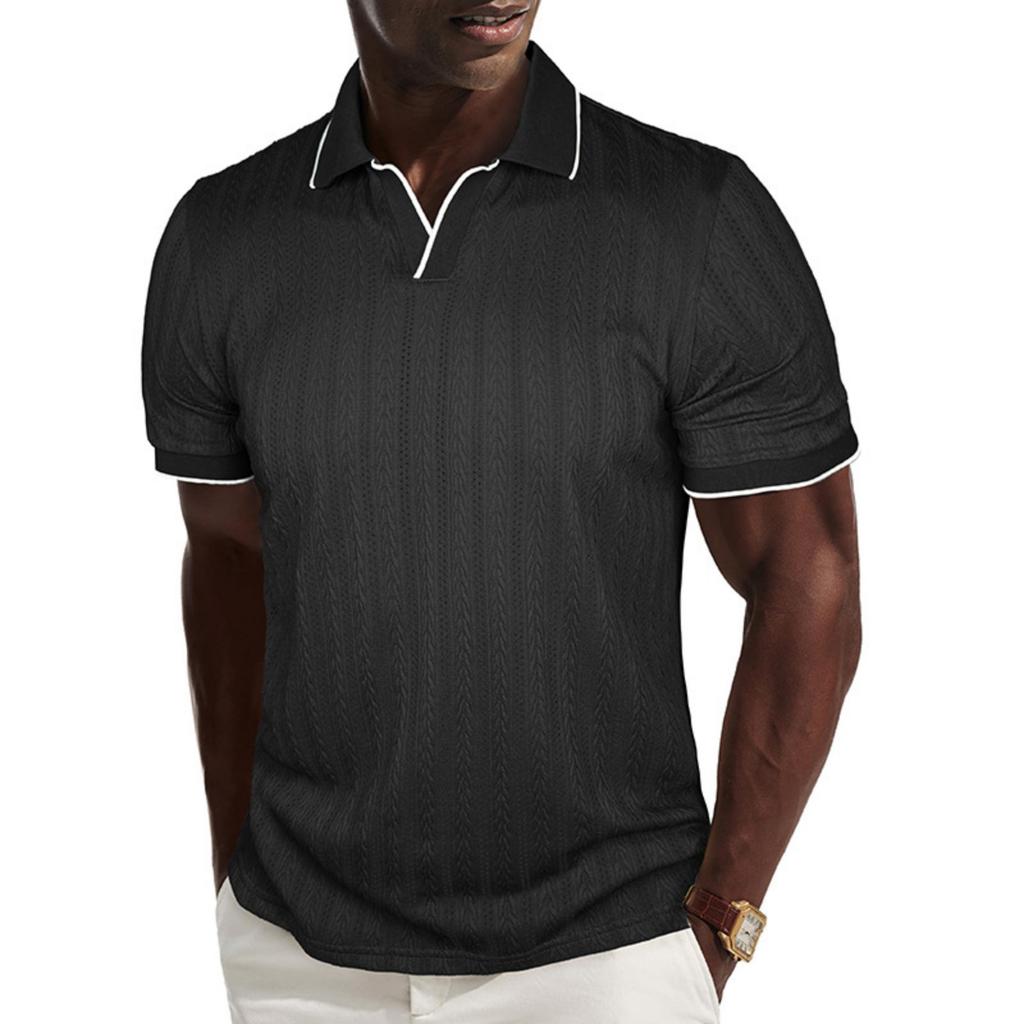 Herren lässiges stilvolles texturiertes Strickoberteil - Herren Stretch Golf Sport Kurzarmoberteil