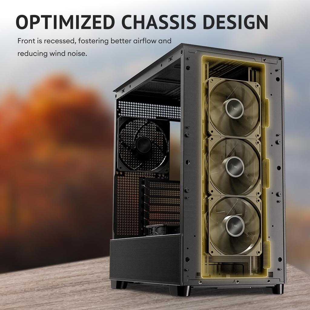 ANTEC FLUX Serie FLUX SE Leises PC-Gehäuse mit schallabsorbierenden Materialien und Echtholz-Mid-Tower