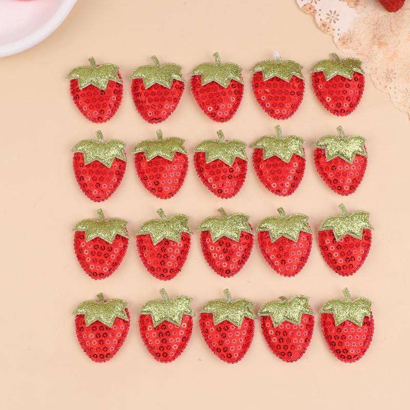 20Pcs Sequined Strawberry Patch Sewing Appliqued Sew On Clothes Decoration For DIY Hiarpin Accessories