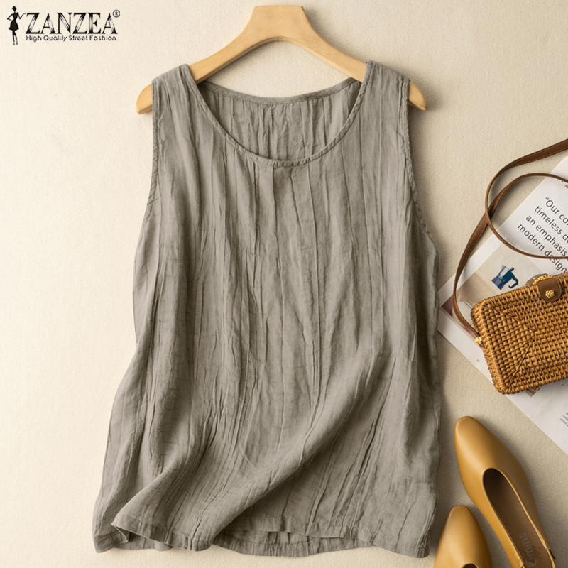 

ZANZEA однотонные свободные повседневные летние майки без рукавов с круглым вырезом
