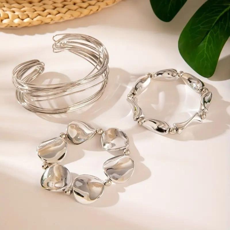 Curvilinear Fluctuation Plan Bangle Permanent Iron Mixture Chain Gentle Jewelry For Everyday Stackable Addition