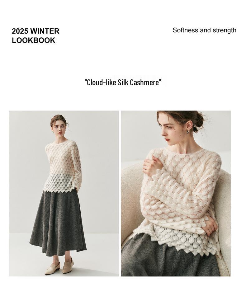 Women's Off-Shoulder Cashmere Knit Floral Petal Sweater - Lightweight, Spring/Autumn, Cozy Style