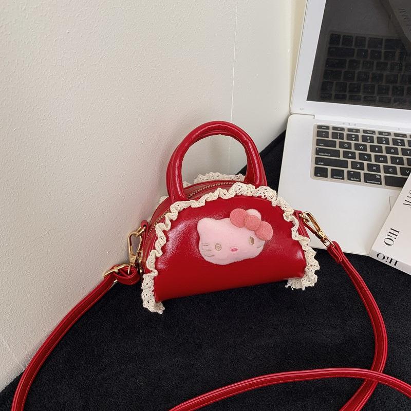 Милая Сумка на Плечо из ПУ с Кружевом Hello Kitty Sanrio, Сумка-Тоут, Сумка-Кроссбоди для Повседневной Носки, Тренд, Женская, для Поездок, Подарок на День Рождения для Девочки КТ красный