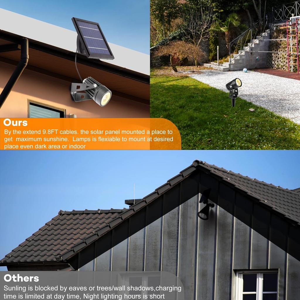 SUNLONG Solar-Powered Cast Aluminium Warm White LED Spotlight for Outdoor Garden Yard Landscape Tree Uplight Downlight