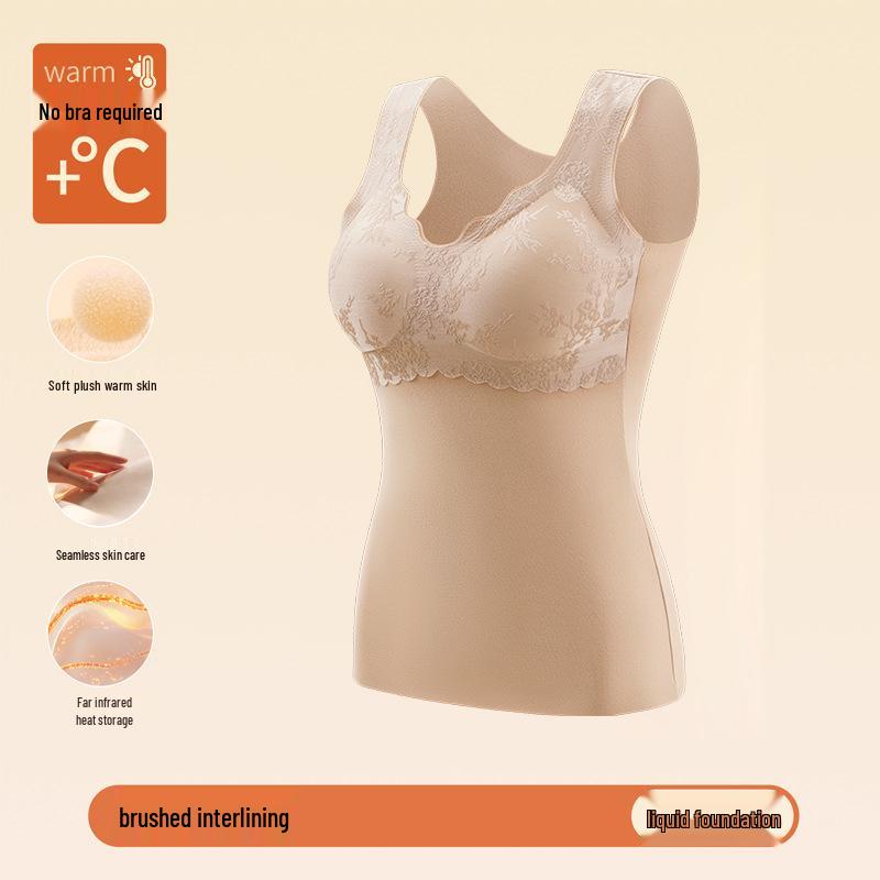 

Chinese Embossed Warm Vest with Chest Pads - Self-Heating Winter Base Layer, No Bra Needed Large бежевий