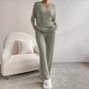 Women's Autumn 2025 Fashion: Rib-Knit V-Neck Set with Casual Straight-Leg Pants