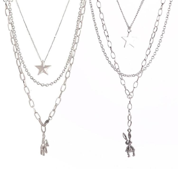 Three-Layer Metal Bear Star Clavicle Chain Women Birthday Party Jewelry Gift