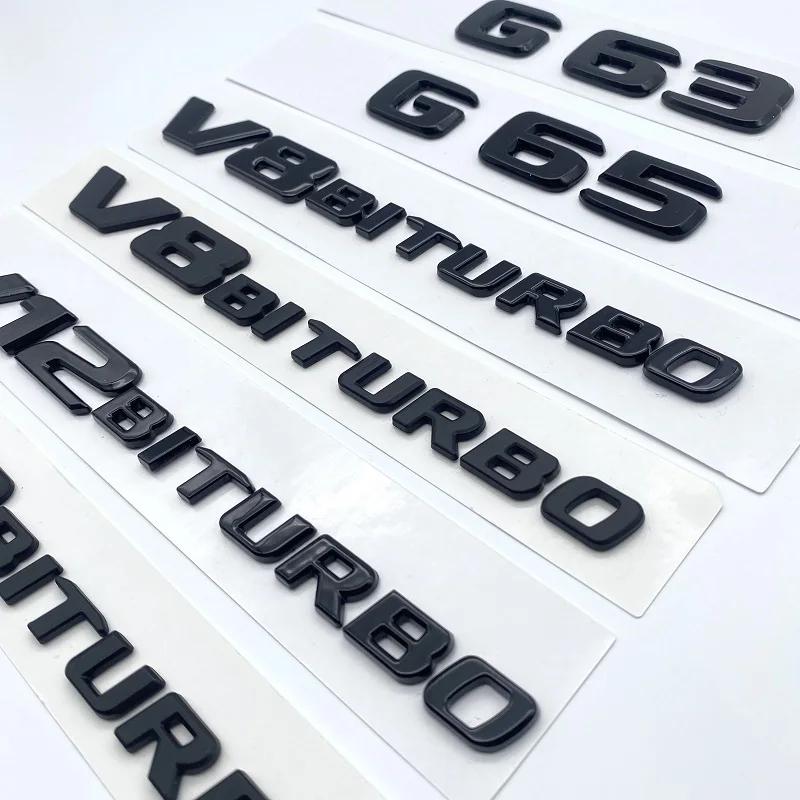 2017 Flat Letters G63 G65 V8 Biturbo V12 Biturbo Emblem for Mercedes Benz AMG W463 Car Side Fender Trunk Nameplate Logo Sticker AV1