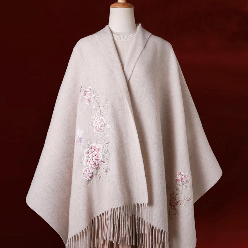 Wool Embroidery Shawls Female Designer Women Winter Scarf Pashmina Flower Bufandas Foulard Warm Hijab Wraps Travel Stoles