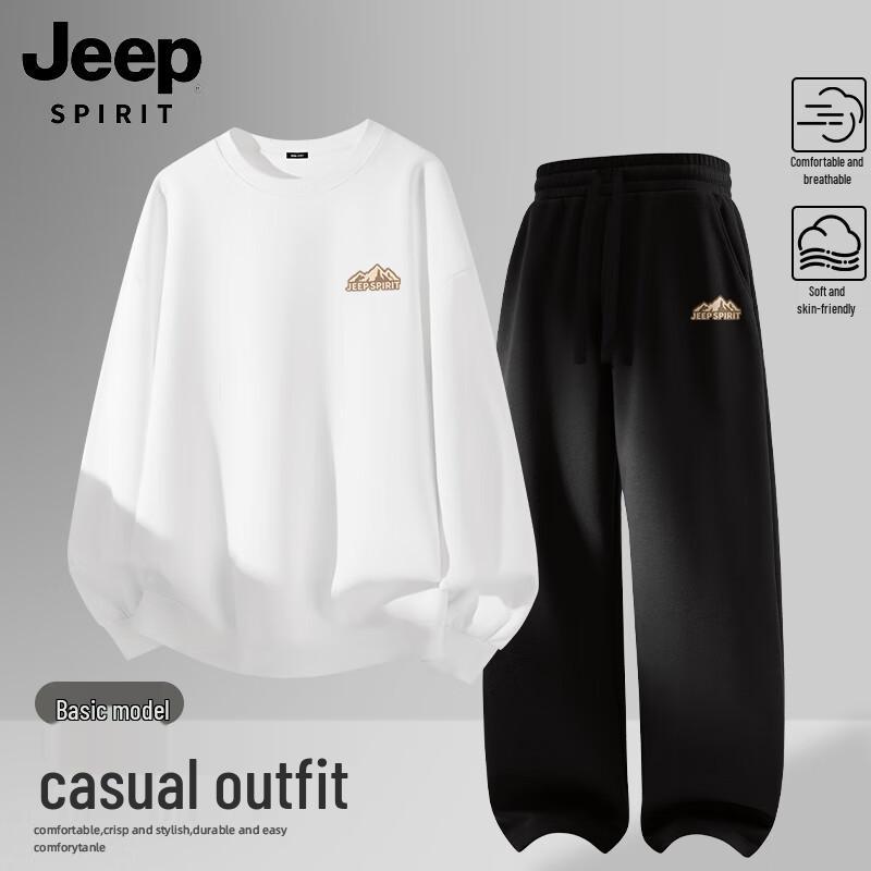 JEEP SPIRIT Men s Embroidered Mountain Sweatshirt & Casual Pants Set M