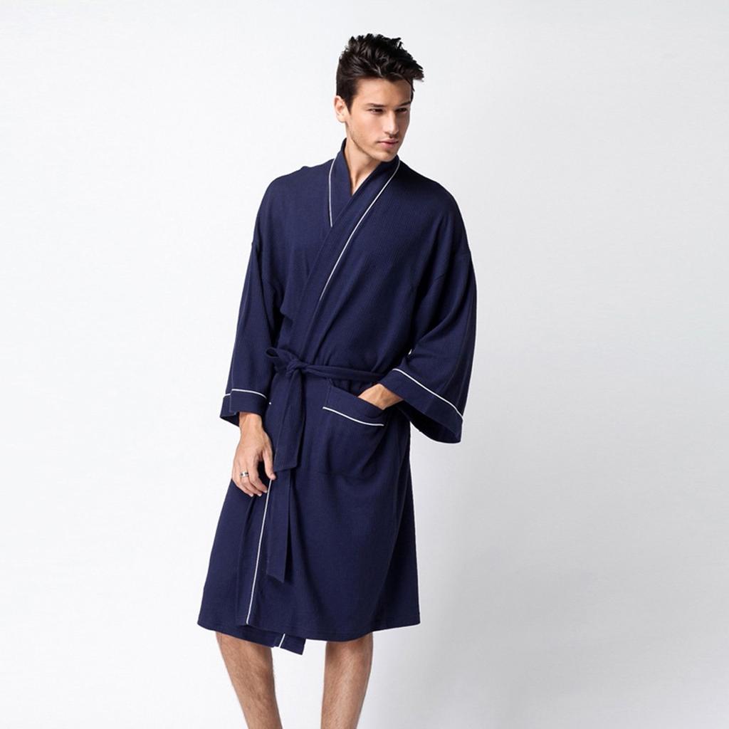 Men's Winter Solid Soft Lace-Up Shawl Bathrobe Long Sleeve Robe Coat