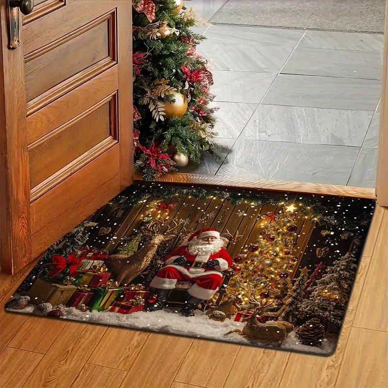 Christmas Themed Doormat, Polyester Non-Slip Machine Washable Rectangular Rug for Multi-Room Indoor Holiday Decor