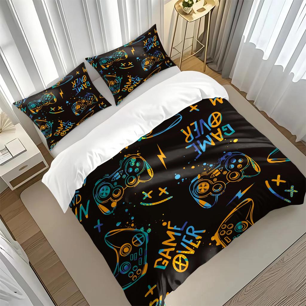 Gamepad Printed Bedding Soft and Cozy Duvet Cover and Pillowcases Room Decorating Set for Video Game Lovers for All Seasons