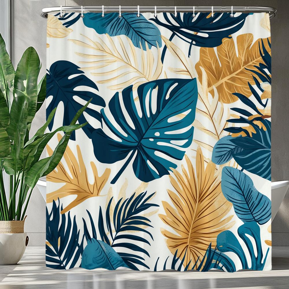 Tropical Plant Leaves Bath Curtain Waterproof Fabric Shower Curtains Colorful Leaf Pattern Bathtub Screen For Bathroom Decor