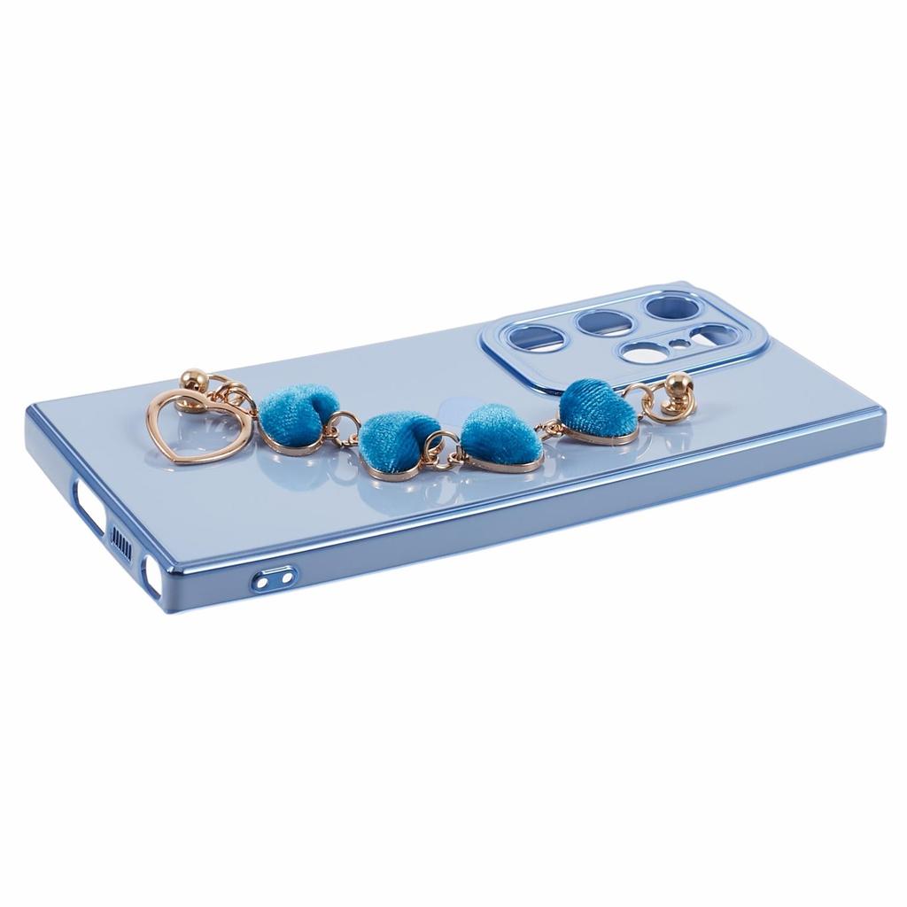For Samsung Galaxy S23 Ultra Phone TPU Case Electroplating Phone Cover with Plush Love-Heart Strap