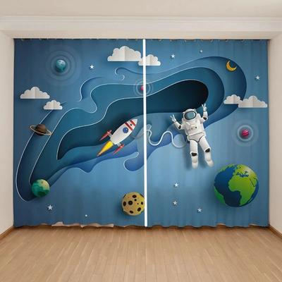New Cheap Space Astronaut Planet Curtain Children's Boys Girls Bedroom Window 2 Panels High Shading New Fashion Various Pattern