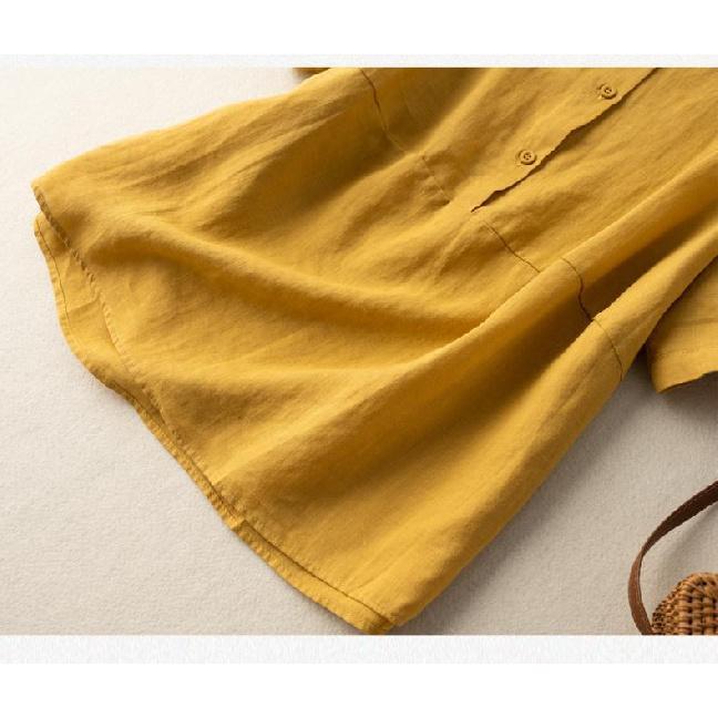 Solid Color Short-Sleeve Pullover Linen Shirt for Women, Vintage Hong Kong Style Cotton-Linen Blouse, 2026 Spring/Summer New Arrival