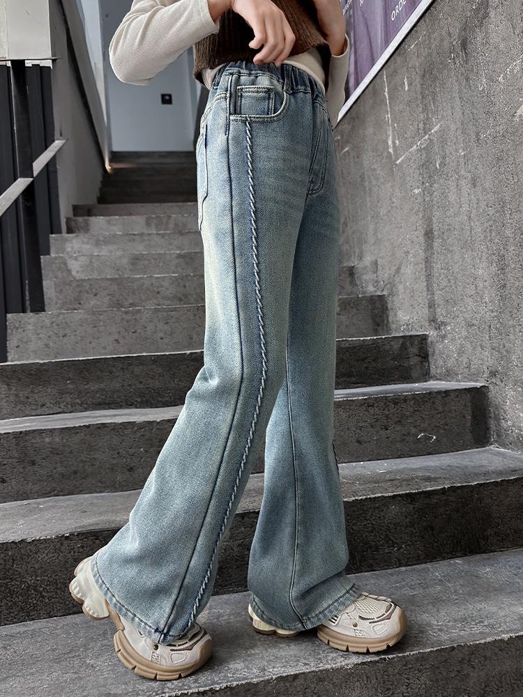 Girls' 2025 Fleece-Lined Straight-Leg Denim Jeans - Versatile, Thickened, Fashionable Winter Pants