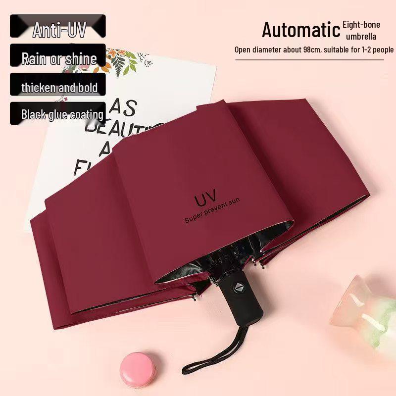 Zakázkový UV černý lepicí deštník proti slunci a dešti – Dámský třídílný design s potiskem loga.