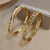 New Hollowout Flowers Rhinestones Stainless Steel Cuff Bracelet for Women Men Y2K Gold-plated Waterproof Charms Jewelry Gifts