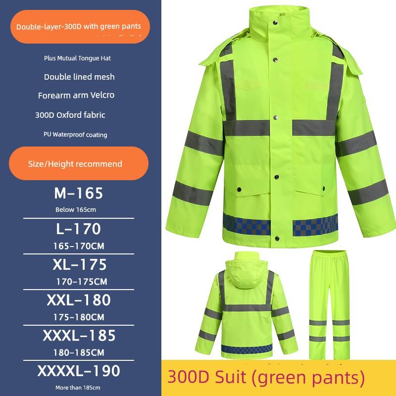 Reflective Raincoat Fluorescent Green Road Rescue Road Maintenance Traffic Duty Raincoat Suit Separates Cycling Waterproof Clothing