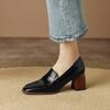 Fashion 2025 Spring New GENUINE LEATHER Women Shoes LEISURE Women Slip-On Shallow Pumps Square Toe Heels Shoes Women Zapatos De Mujer