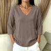 Maglione Casual da Donna con Scollo a V, Vestibilità Larga, Maniche a Tre Quarti