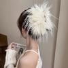 Elegant White Faux Feather Hair Claw Chic French Style Large Shark Clip For Women, Perfect For Updos & Styling