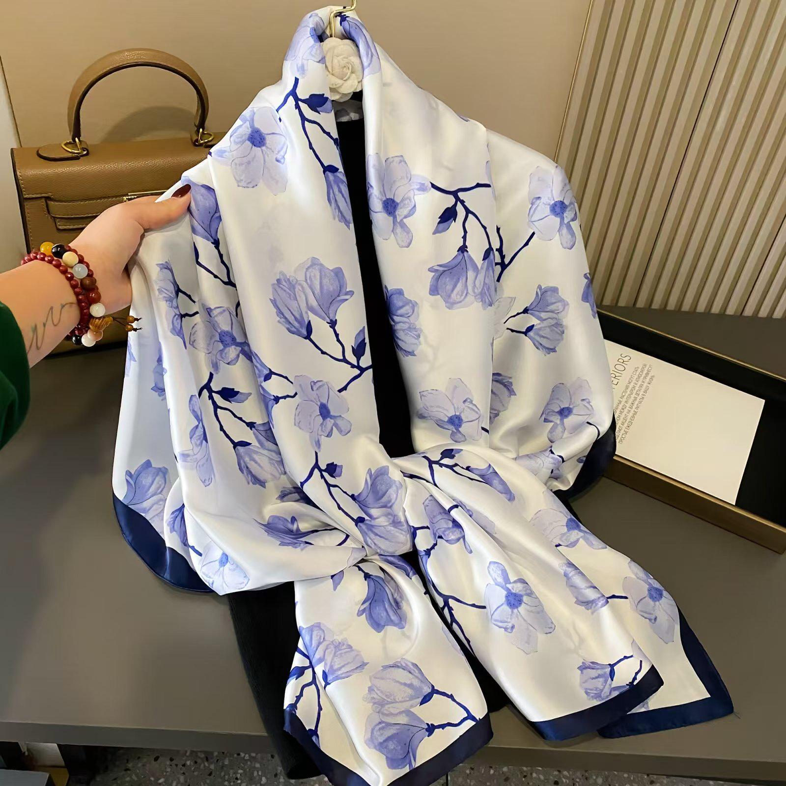 Luxusná letná hodvábna šatka - Dlhá, módna šatka na ochranu pred slnkom pre ženy 90x180