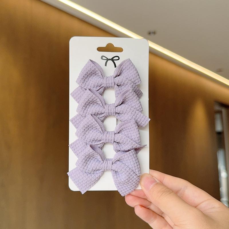 4PCS Soft Cotton Bow Hairpin Girl Sweet Plaid Design Hairpin Color Block Delicate Hairgripe Barrettes Kawaii Child Accessories