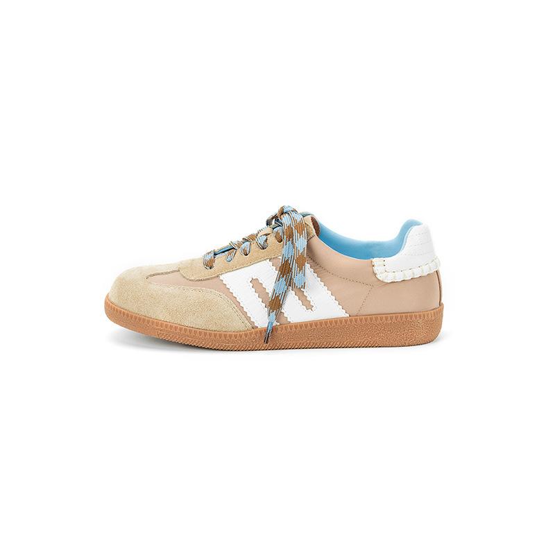 Brown women's autumn classic retro flat bottom color matching versatile soft sole casual sports white shoes