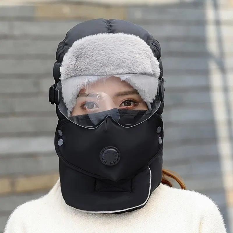 Hiver extérieur hommes et femmes coupe-vent protection des oreilles protection du visage lunettes d'hiver bonnet chaud en coton épais