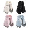 1 Pair Women Skiing Gloves Non-slip Waterproof Windproof Touchscreen Fleece Thermal Gloves Winter Cold Weather Warm Thick Outdoor Cycling Gloves