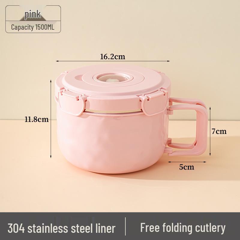 

Customizable Stainless Steel Instant Noodle Bowl with Lid - Multi-functional and Sealed for Student Dormitory Use розовый