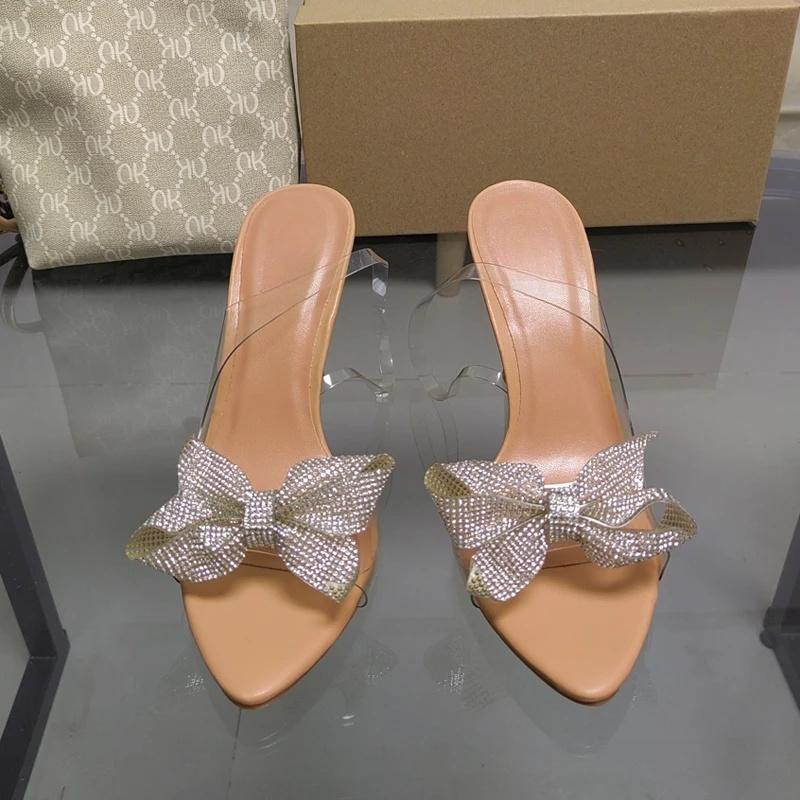 TRAF Moda Donna Fiocco Sandali Trasparenti con Tacco Alto Donna Sexy Punta a Punta Tacco Slingback Tacco Alto Sandali Estivi da Ufficio Femminili
