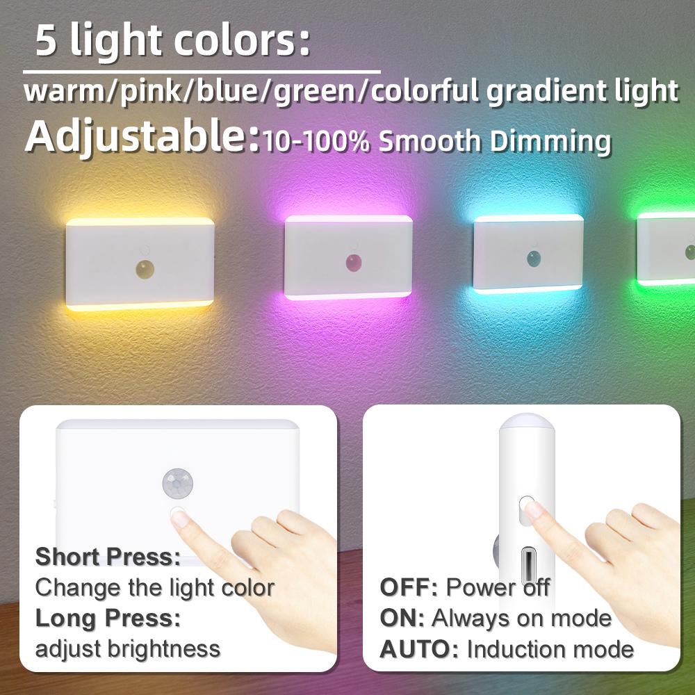 LED Motion Sensor Night Light 3 Modes Stair Lamp Dimmable Lighting with Battery for Indoor Bedroom Cabinet Gift Camping Decor