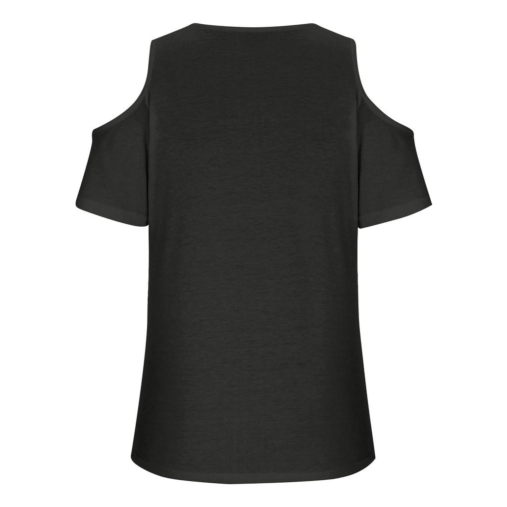 Dam Sommar Enfärgad Ihålig V-Hals Lös Kortärmad Topp T-shirt