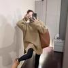 New solid color simple turtleneck hem slit thick pullover sweater for women, warm layered knit sweater