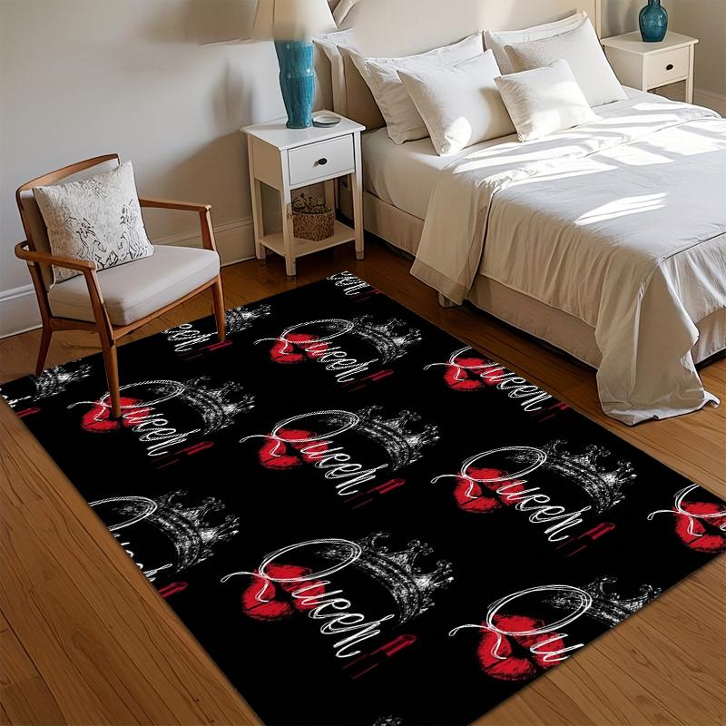 

Queen Crown Red Lips Glamorous Area Rug Non Slip Soft Floor Carpet for Living Room Bedroom Entryway Glam Decor 40X60cm