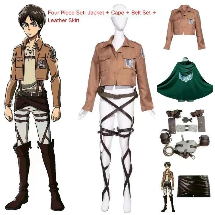 Anime Cosplay Útok titánů Bunda Průzkumný pluk Kožená sukně Hákovací lano Pásky Podvazky Ackerman Kostým