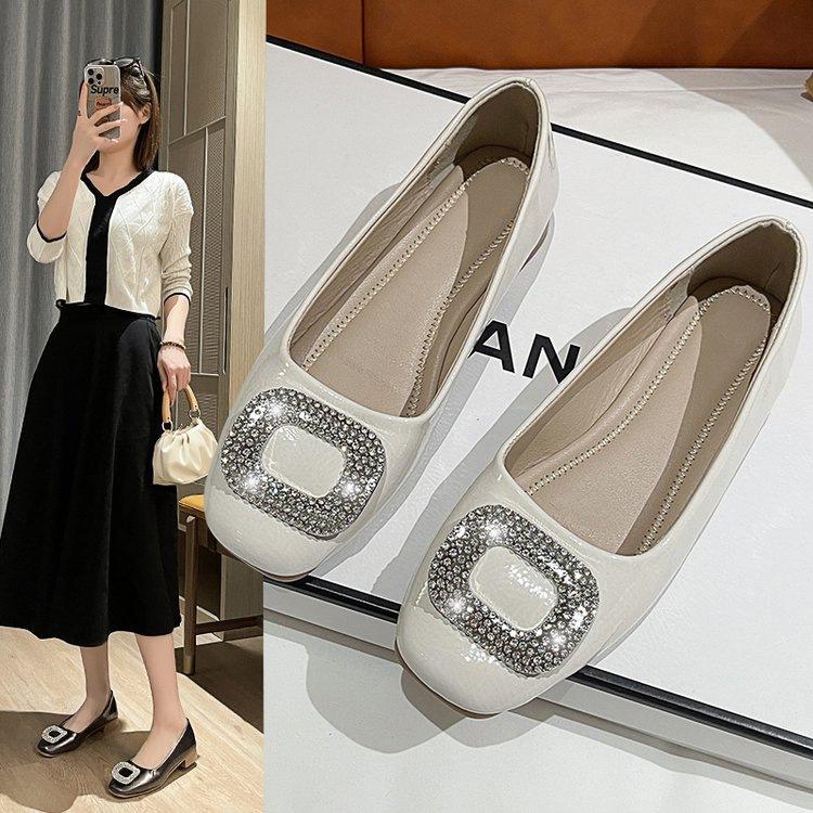 French Beautiful Single Shoes Autumn New Thick Heel with Skirt Square Head Temperament National Style Medium Heel Ladyshoes