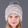 Women's Fur Hat with Rex Rabbit and Fox Fur Pompon for Autumn and Winter