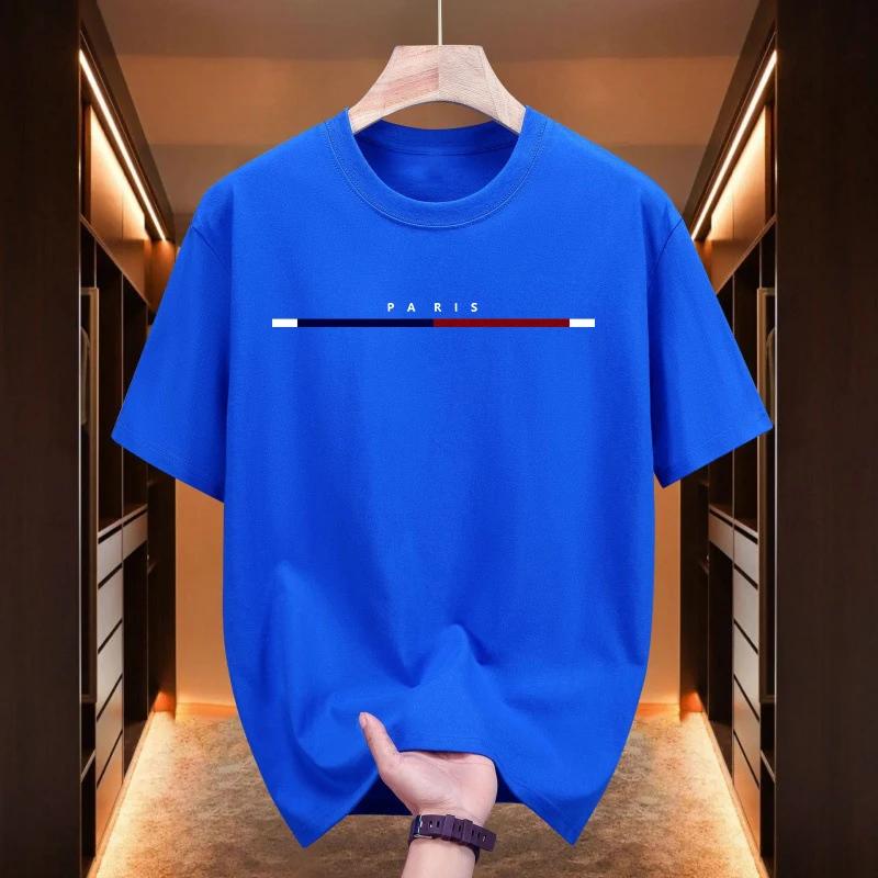 Paris Fashion Mens Cotton Tshirt Spring Summer Daily Casual Fashion Oneck Short Sleeve Top Male Home Outdoor Comfort Soft Tees