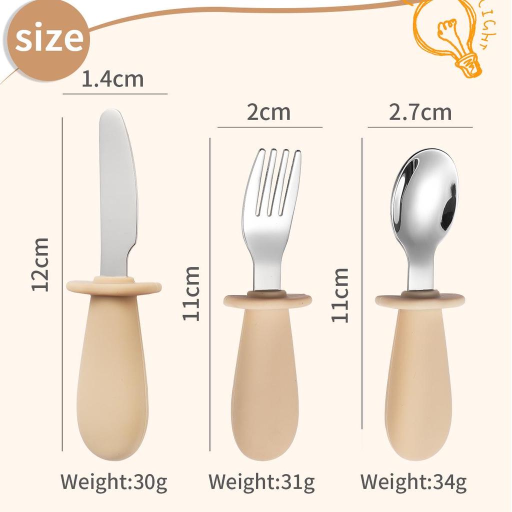 316 Stainless Steel Children's Utensil Set: Knife, Fork, Spoon with Silicone Handle for Infants and Toddlers, Portable Design for Mealtime.