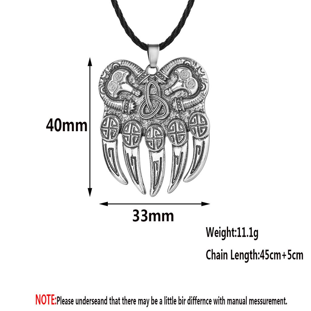 Kinitial Amulet Viking God Symbol Pendant Warding Veles Bear Paw with Lucky Knot Charm Necklace Geometric Jewelry