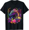 Watercolor Dragon Flowers Beautiful Art Colorful Graphic T-Shirt
