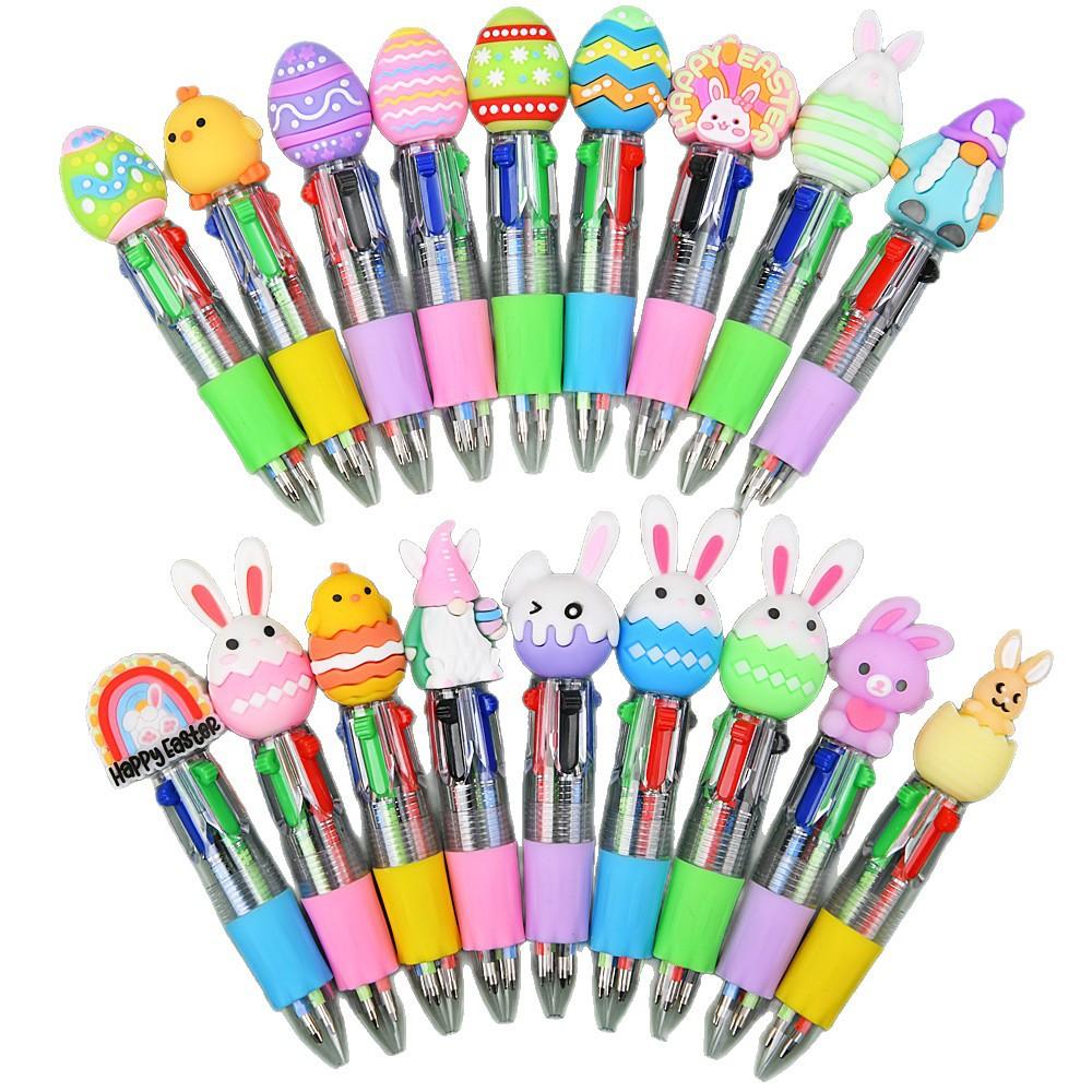 48Pcs Cute Rabbit Colored Egg Ballpoint Pens Cartoon Press-to-use Multi-color Pen Creative Easter Stationery Prize Gift Writing Tools Holiday Gift Nov