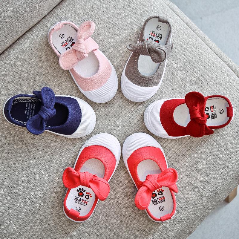 Korean Style Girls' Princess Canvas Velcro Shoes - Soft Sole for Spring & Autumn