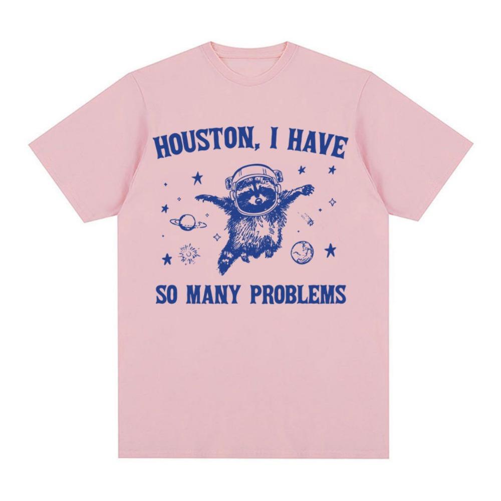 Grappig Retro Houston I Have So Many Problems Meme T-shirt Wasbeer in de Ruimte Grappig T-shirt Heren Dames Esthetisch T-shirt